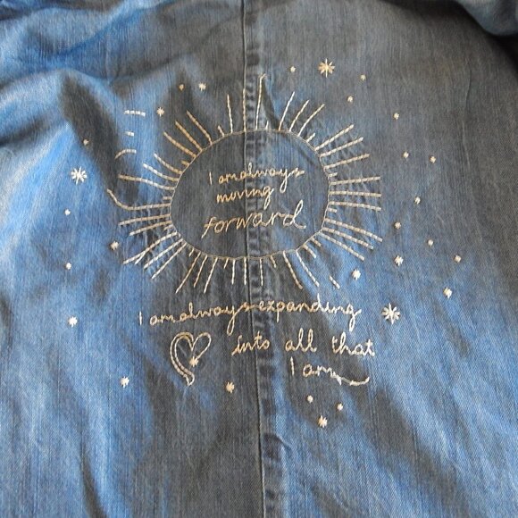 Johnny Was Western Denim Bomber Jacket  Embroidered Full Zip Small Rare - Picture 6 of 7